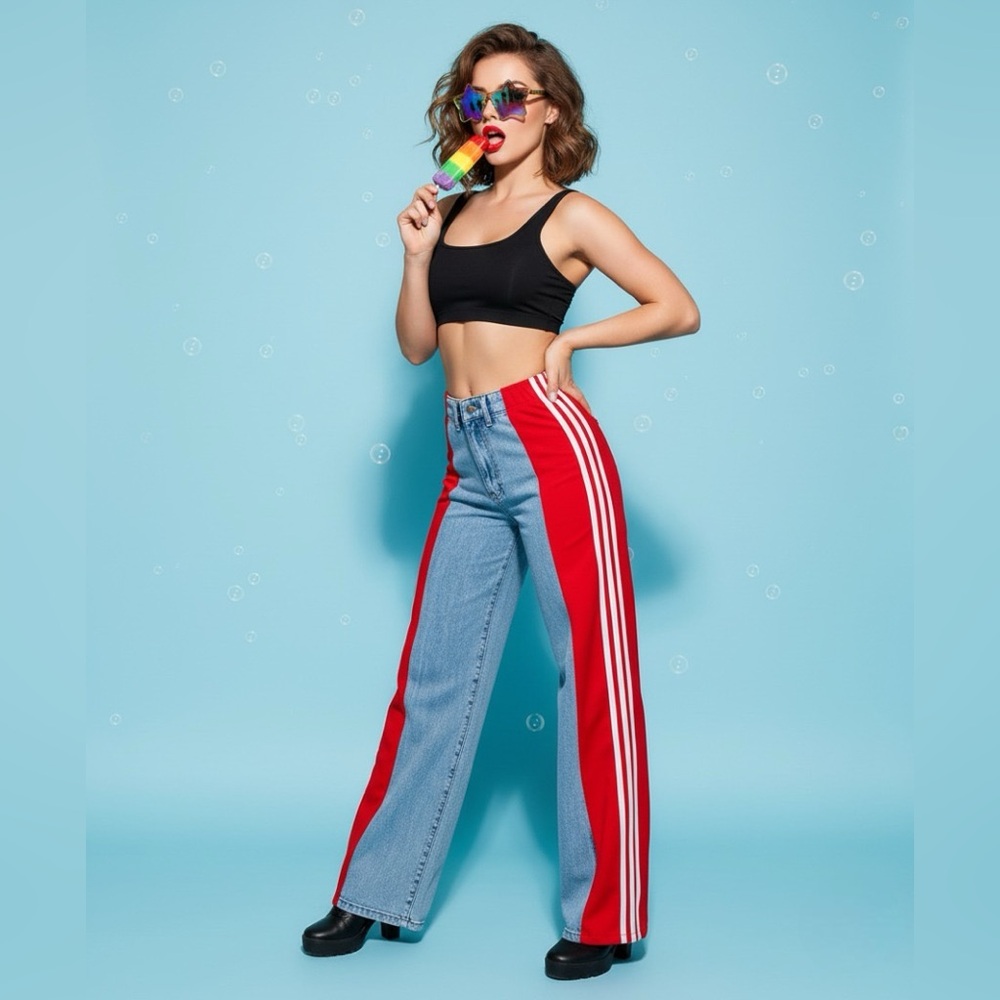Side Stripe Chic Denim – 3-Tone Wide-Leg Street Jeans - Picture 2 of 16